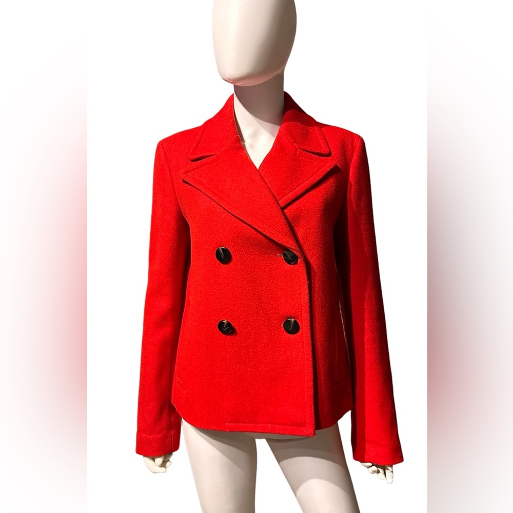 EUC Ann Taylor women's red wool blend double breast pea coat jacket. Size M